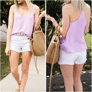 Boutique Evenuel Lilac Chiffon Racerback V-Neck Lined Tank Top